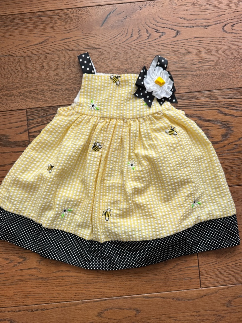 Emily Rose Yellow Gingham Dress with Polka Dot Bow and Daisy Accent